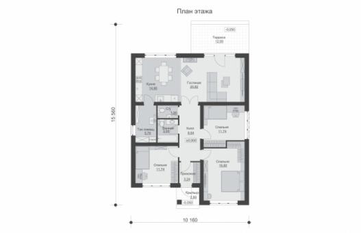 Одноэтажный дом с террасой и тремя спальнями